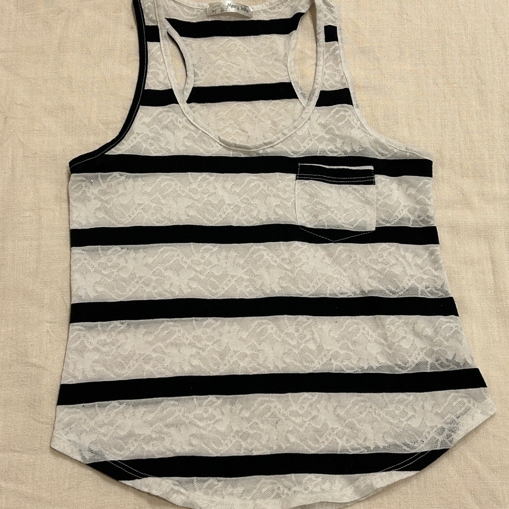 Mary Jane Black and White Lace Tank Top